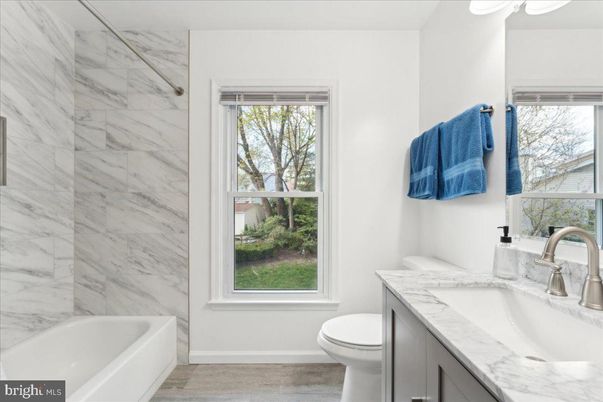 Bathroom, Interior, Marble Walls, Wood Texture Flooring