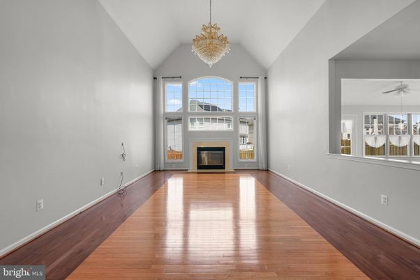 Chandelier, Empty room, Fireplace, Interior, Wood Texture Flooring