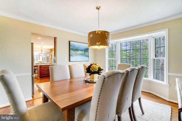 Dining room, Interior, Pendant Lights, Recessed Lighting, Wood Texture Flooring