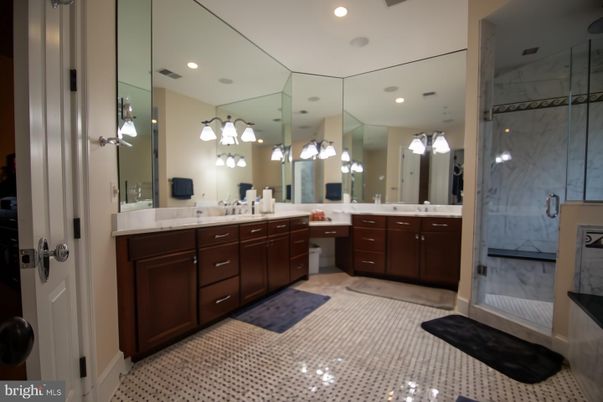 Bathroom, Dual Sink Vanities, Glass Shower, Interior, Recessed Lighting
