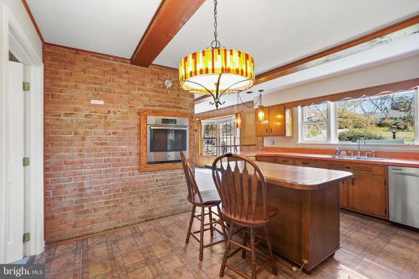 Interior, Kitchen, Pendant Lights, Stone Walls, Wooden Beams