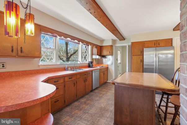 Interior, Kitchen, Pendant Lights, Stainless Steel Appliances, Wooden Beams