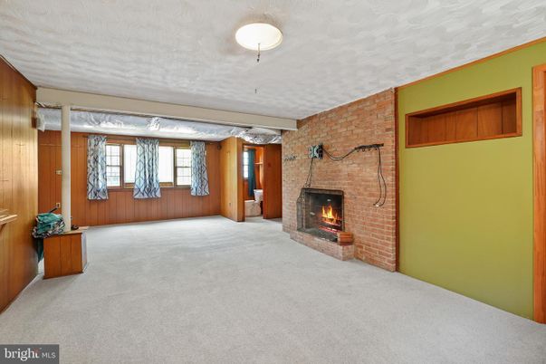 Empty room, Fireplace, Interior, Stone Walls, Wooden Walls