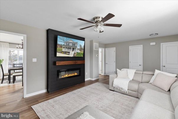 Dining room, Fireplace, Interior, Living room, Wood Texture Flooring