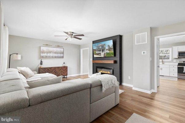 Fireplace, Interior, Kitchen, Living room, Wood Texture Flooring