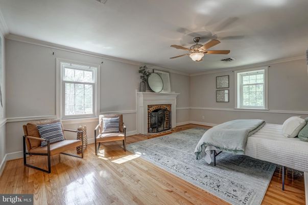 Bedroom, Fireplace, Interior, Wood Texture Flooring