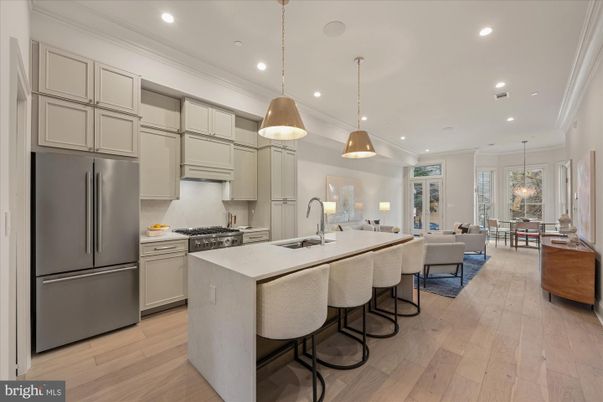 Dining room, Interior, Kitchen, Living room, Pendant Lights, Recessed Lighting, Stainless Steel Appliances, Wood Texture Flooring