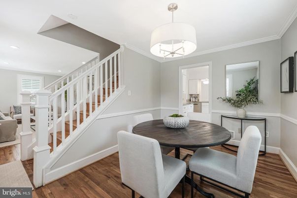 Dining room, Interior, Pendant Lights, Recessed Lighting, Wood Texture Flooring