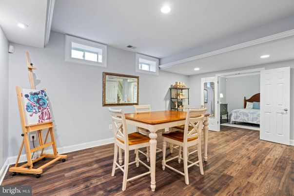 Bedroom, Dining room, Interior, Recessed Lighting, Wood Texture Flooring