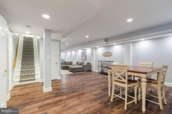 Dining room, Interior, Recessed Lighting, Wood Texture Flooring