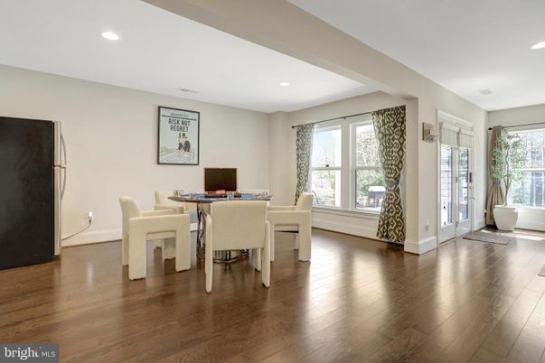 Dining room, Interior, Recessed Lighting, Wood Texture Flooring