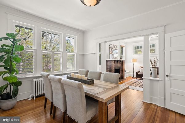 Dining room, Fireplace, Interior, Wood Texture Flooring