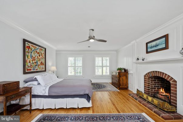 Bedroom, Fireplace, Interior, Wood Texture Flooring