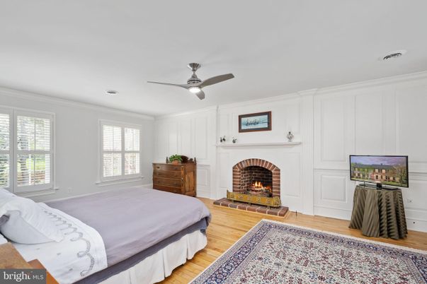 Bedroom, Fireplace, Interior, Wood Texture Flooring