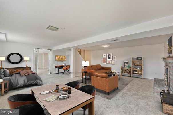 Dining room, Fireplace, Interior, Living room, Recessed Lighting