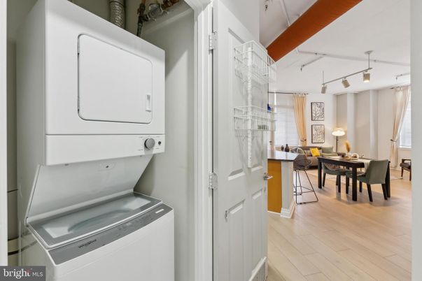 Dining room, Interior, Utility Closets, Washer, Wood Texture Flooring