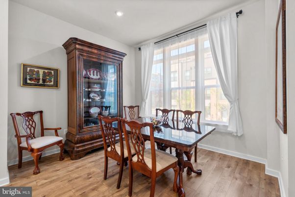 Dining room, Interior, Recessed Lighting, Wood Texture Flooring