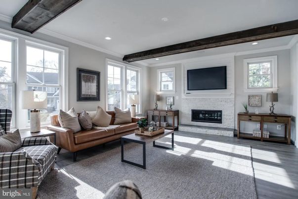Fireplace, Interior, Living room, Recessed Lighting, Wooden Beams, Wood Texture Flooring