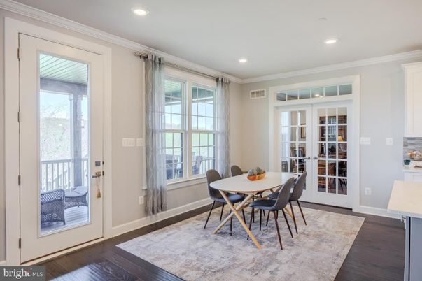 Dining room, Interior, Recessed Lighting, Wood Texture Flooring