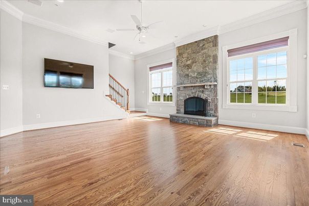 Empty room, Fireplace, Interior, Recessed Lighting, Wood Texture Flooring