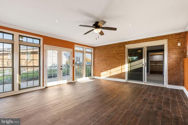 Empty room, Interior, Recessed Lighting, Stone Walls, Wood Texture Flooring