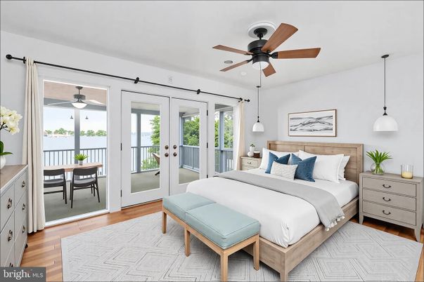 Bedroom, Interior, Pendant Lights, Wood Texture Flooring