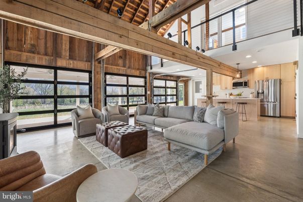Interior, Kitchen, Living room, Pendant Lights, Recessed Lighting, Stainless Steel Appliances, Wooden Beams, Wooden Ceilings, Wood Texture Flooring, Wooden Walls