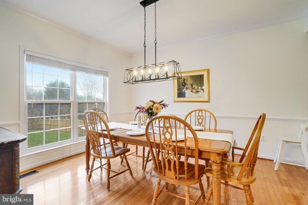 Dining room, Interior, Pendant Lights, Wood Texture Flooring