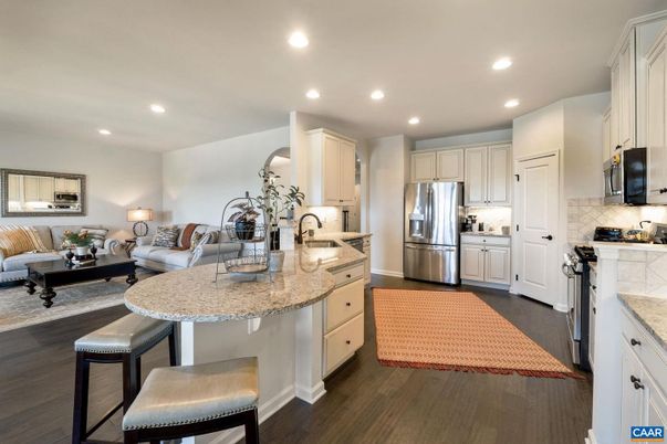 Interior, Kitchen, Living room, Recessed Lighting, Stainless Steel Appliances, Wood Texture Flooring