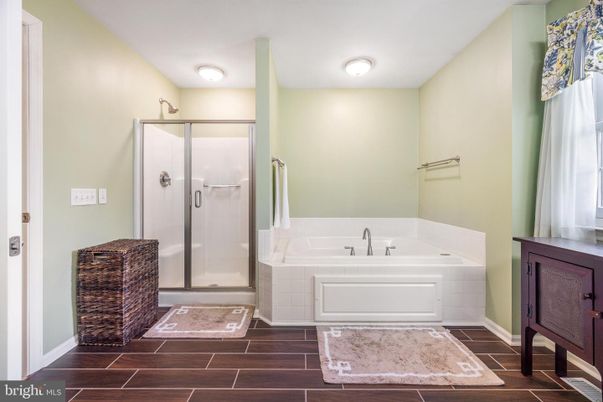 Bathroom, Glass Shower, Interior, Wood Texture Flooring