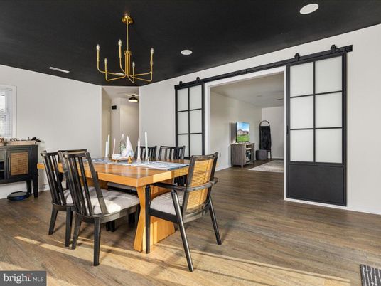 Dining room, Interior, Recessed Lighting, Wood Texture Flooring