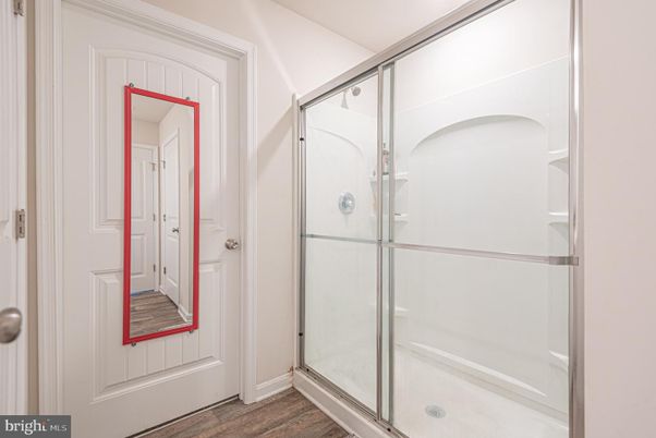 Bathroom, Glass Shower, Interior, Wood Texture Flooring