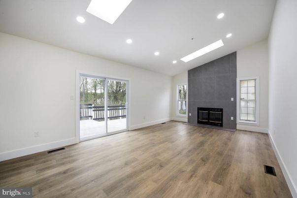 Empty room, Fireplace, Interior, Recessed Lighting, Wood Texture Flooring