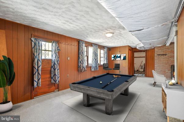Billiard Table, Game Room, Interior, Stone Walls, Wooden Walls