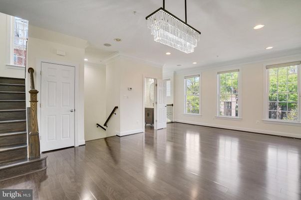 Chandelier, Empty room, Interior, Recessed Lighting, Wood Texture Flooring