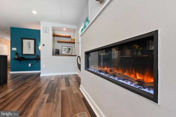 Fireplace, Interior, Recessed Lighting, Wood Texture Flooring