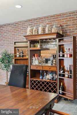 Home Office, Interior, Recessed Lighting, Stone Walls, Wine Storage