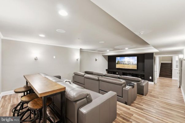Home Theatre Room, Interior, Projection Screen, Recessed Lighting, Theatre Room, Wood Texture Flooring