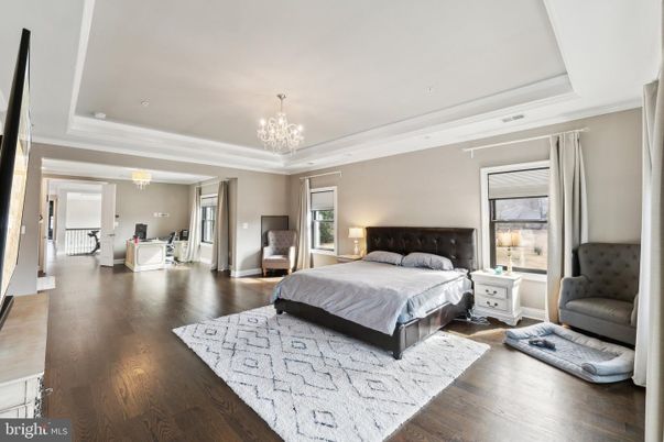 Bedroom, Chandelier, Interior, Recessed Lighting, Wood Texture Flooring