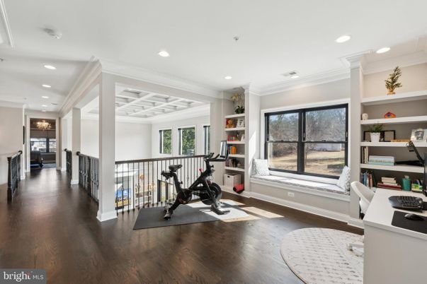 Fitness Equipment, Home Office, Interior, Recessed Lighting, Wood Texture Flooring