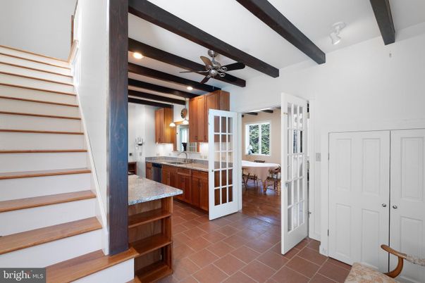 Dining room, Interior, Kitchen, Recessed Lighting, Wooden Beams