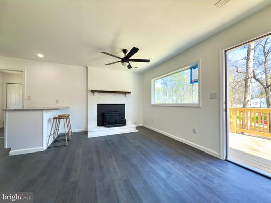 Empty room, Fireplace, Interior, Recessed Lighting, Wood Texture Flooring