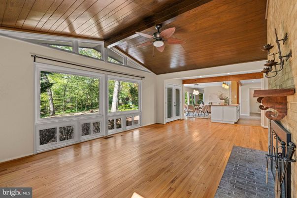 Dining room, Fireplace, Interior, Wooden Ceilings, Wood Texture Flooring