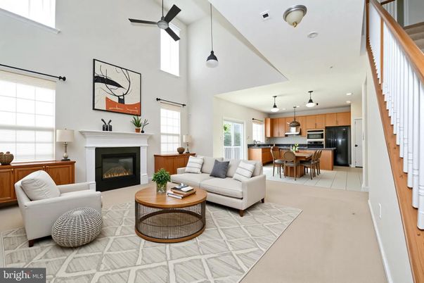 Dining room, Fireplace, Interior, Kitchen, Living room, Pendant Lights, Recessed Lighting, Stainless Steel Appliances
