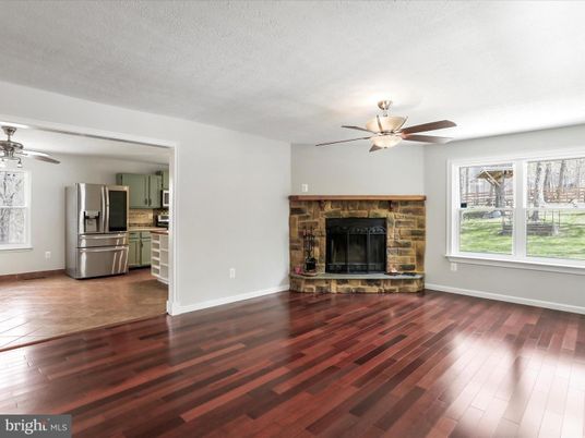Empty room, Fireplace, Interior, Kitchen, Wood Texture Flooring