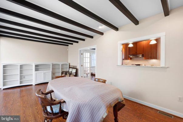 Bedroom, Dining room, Interior, Recessed Lighting, Wooden Beams, Wood Texture Flooring