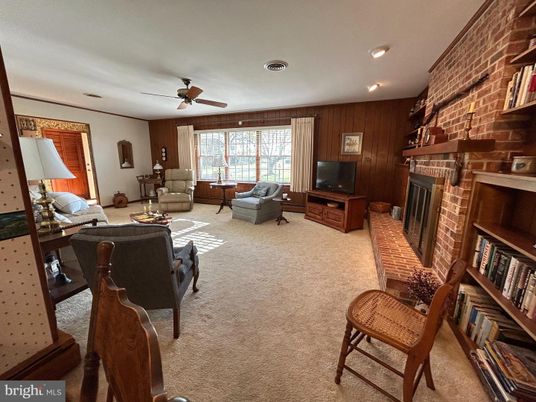 Fireplace, Interior, Living room, Recessed Lighting, Stone Walls
