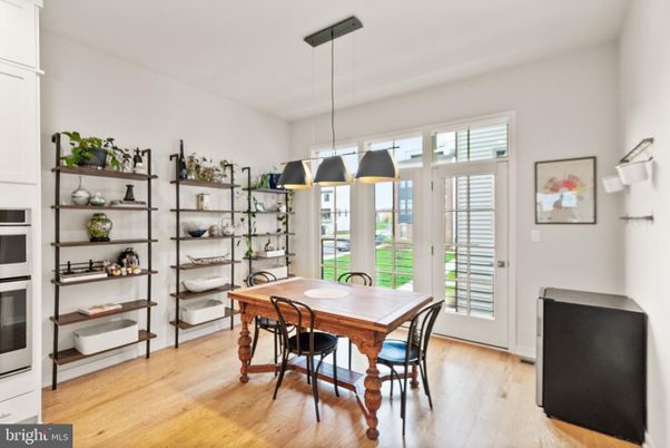 Dining room, Interior, Pendant Lights, Wood Texture Flooring