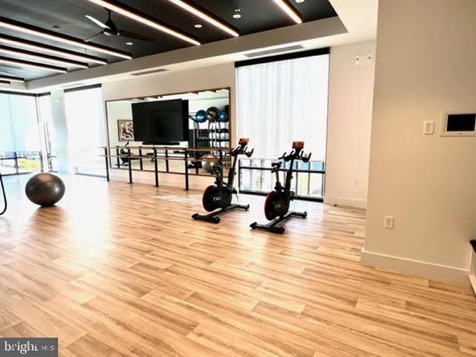 Fitness Equipment, Interior, Recessed Lighting, Wood Texture Flooring
