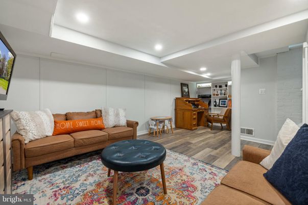Interior, Kitchen, Living room, Recessed Lighting, Stone Walls, Wood Texture Flooring